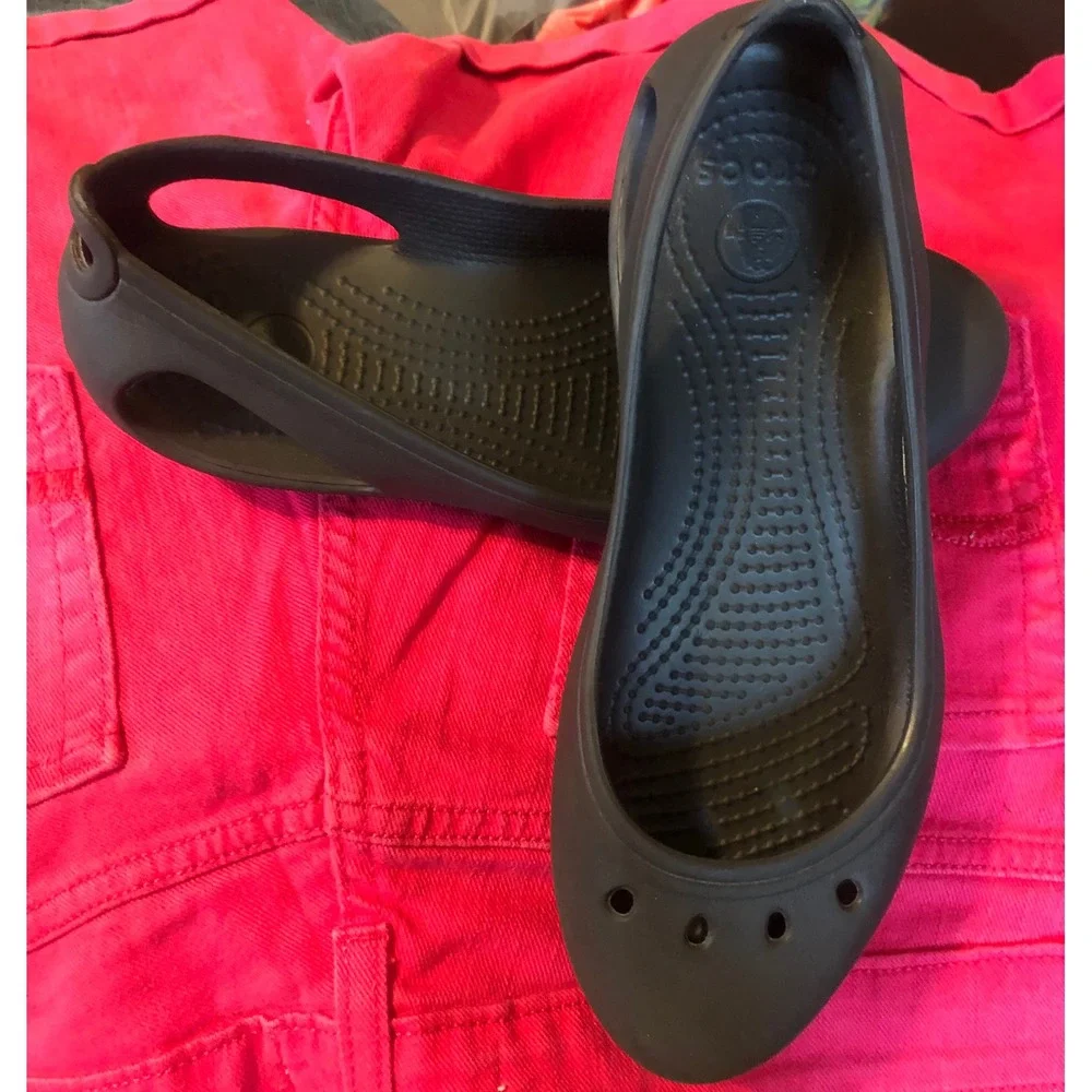 Crocs Kadee Work Flat Black Slip Resistant Comfort Ballet Shoes Womens 6